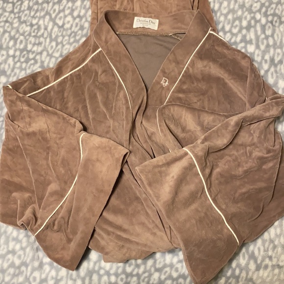 Vintage Christian Dior Monsieur tan plush velvet logo robe, one size - Picture 1 of 11